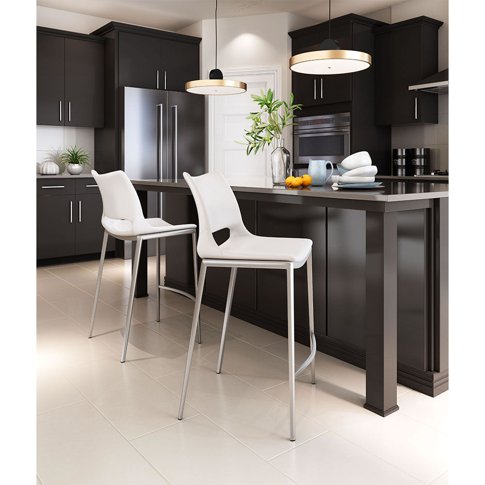 ACE COUNTER STOOL WHITE & SILVER