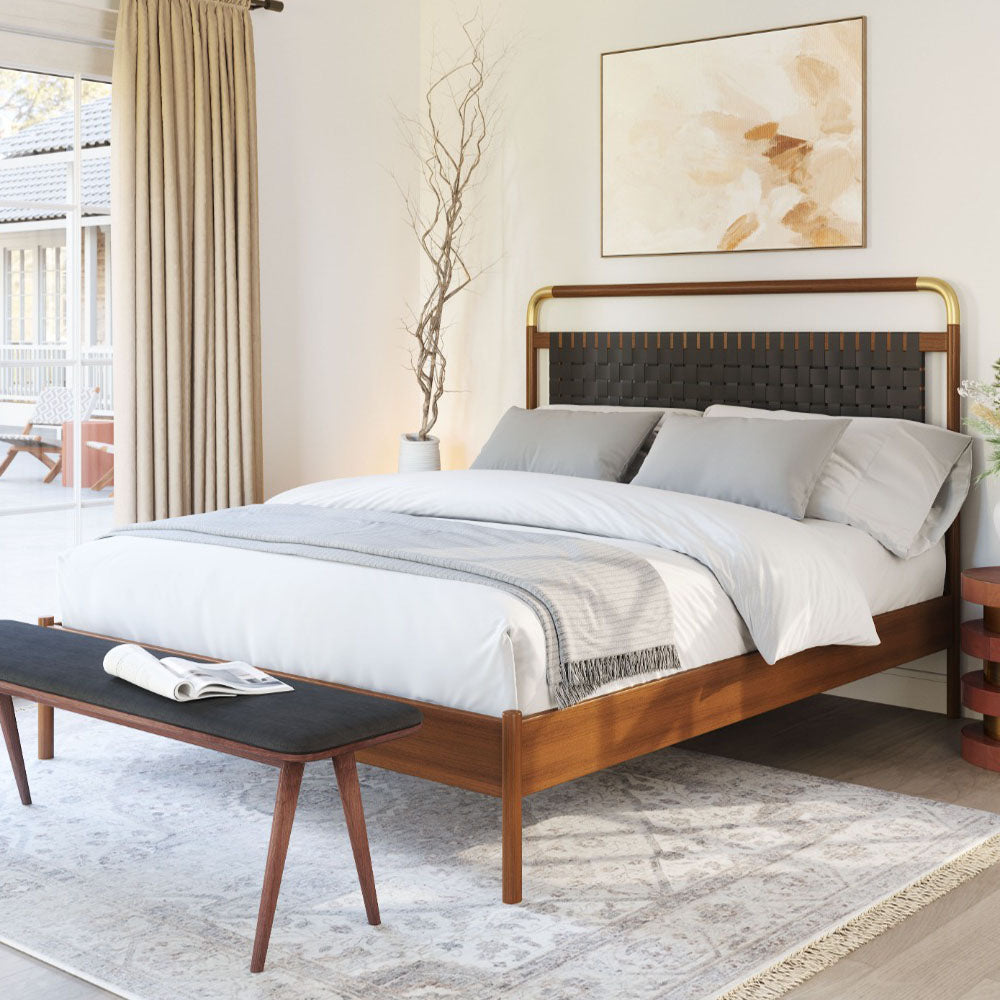 NETZ QUEEN BED BLACK & WALNUT