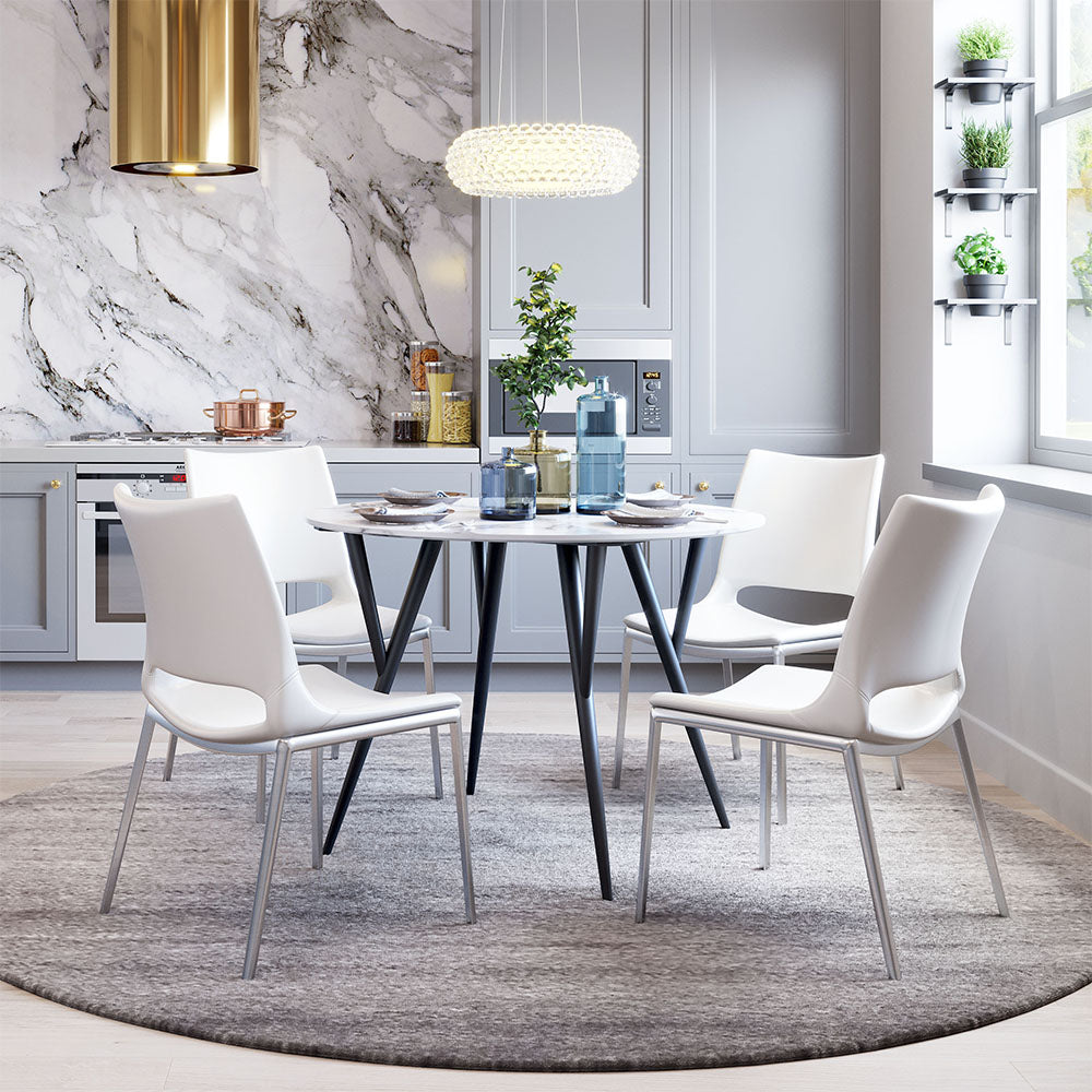 ACE DINING CHAIR WHITE & SILVER