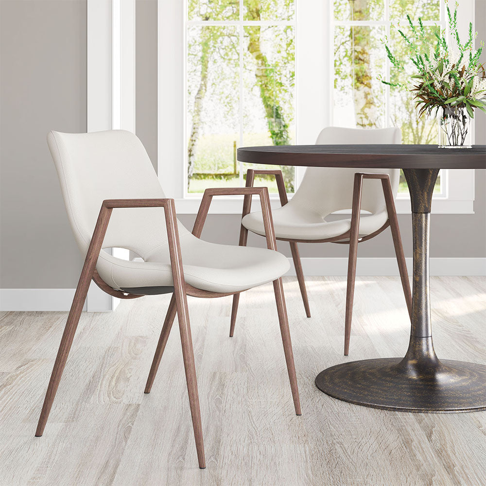 DESI DINING CHAIR BEIGE & WALNUT