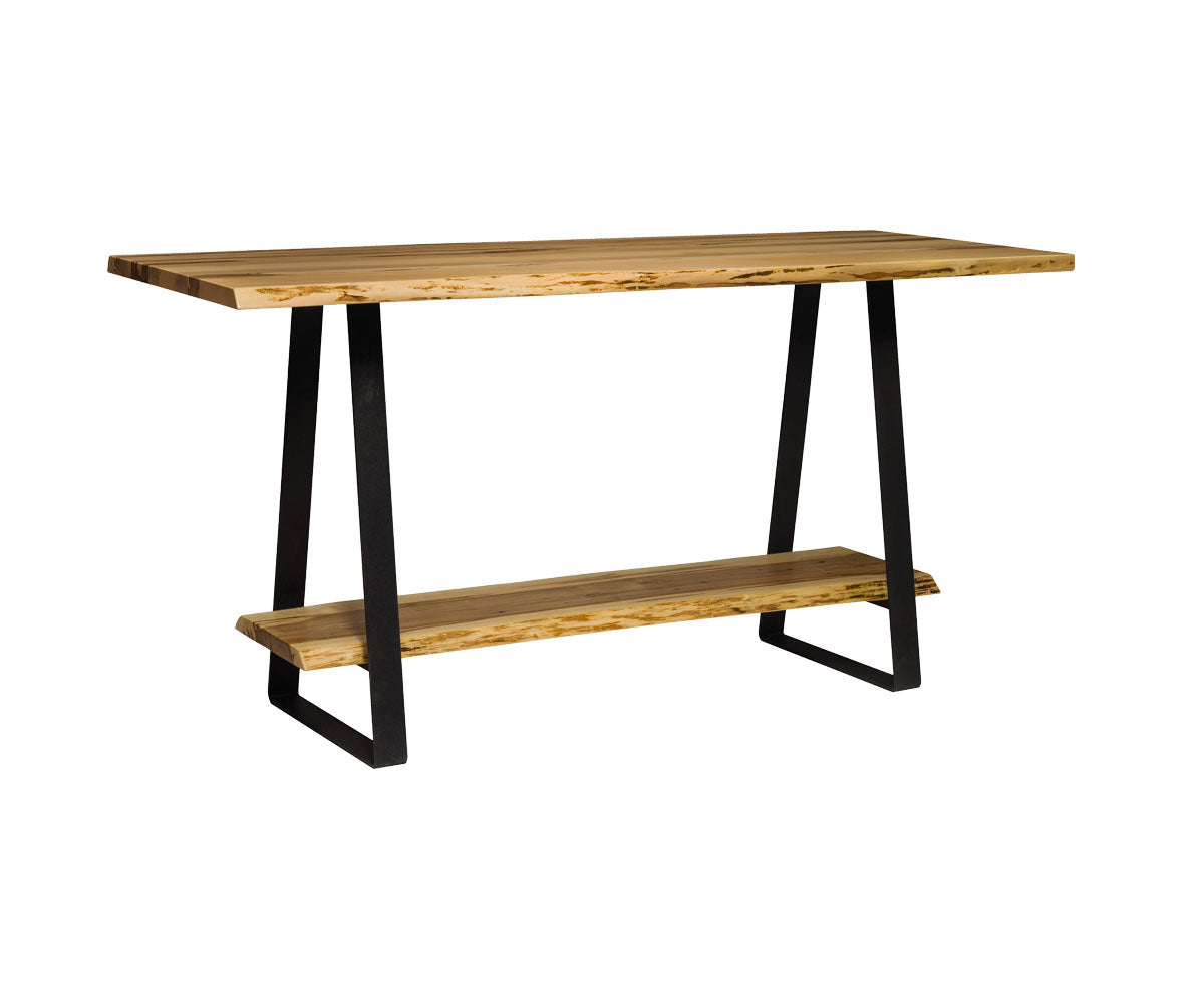 LIVE EDGE BAR TABLE WITH STIRRUP BASE