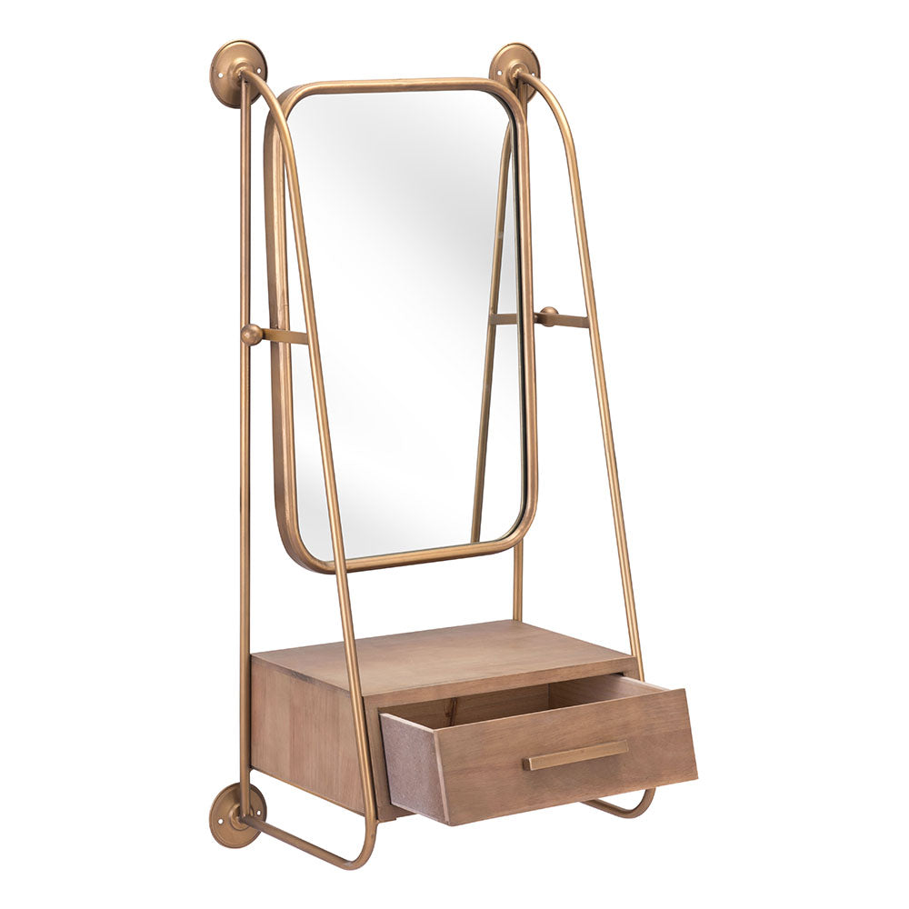 PERALTA MIRROR SHELF BRASS & BROWN