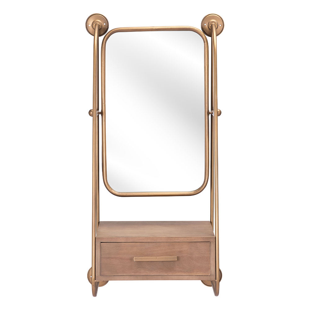 PERALTA MIRROR SHELF BRASS & BROWN