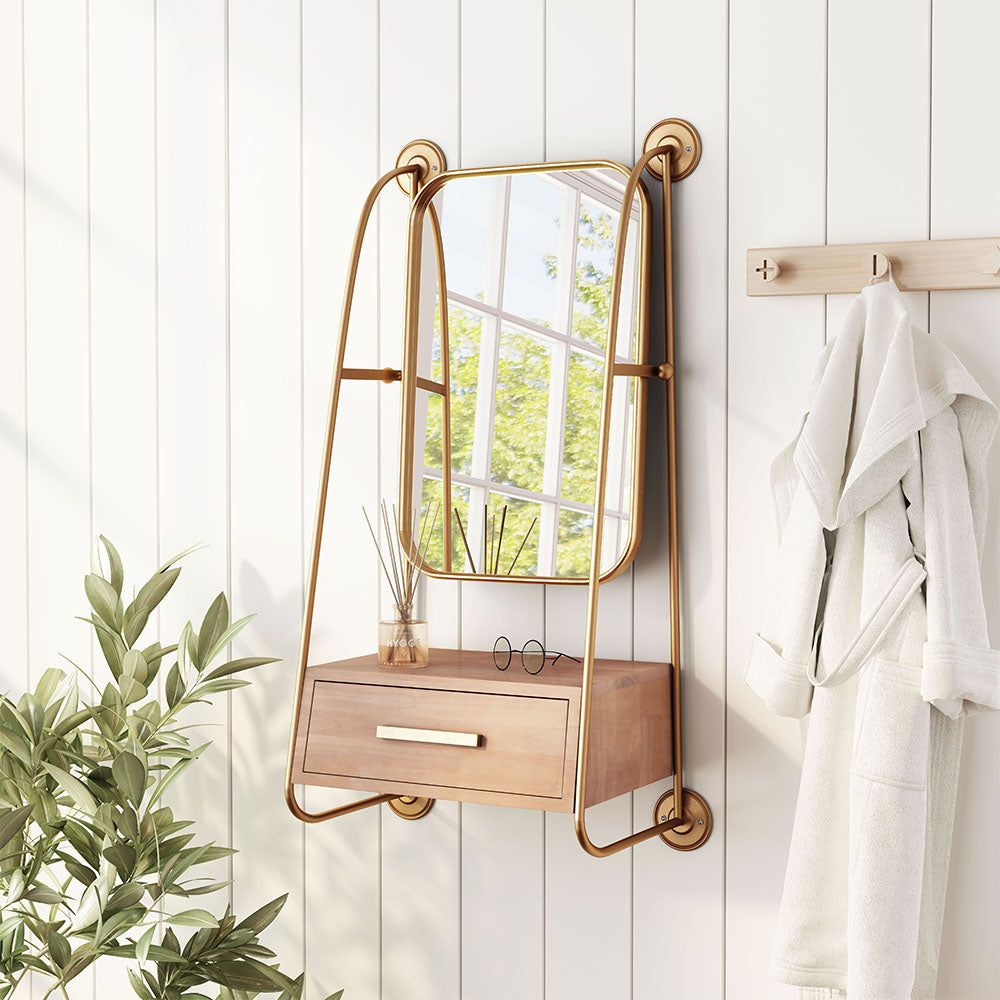 PERALTA MIRROR SHELF BRASS & BROWN