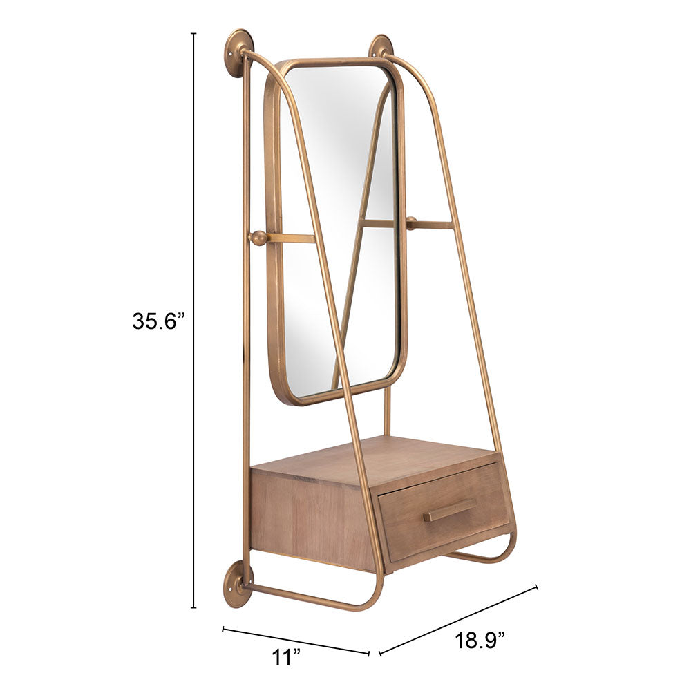 PERALTA MIRROR SHELF BRASS & BROWN