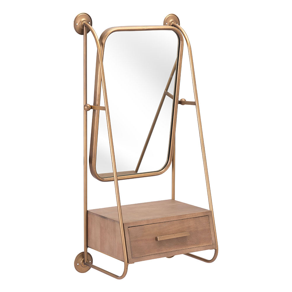 PERALTA MIRROR SHELF BRASS & BROWN