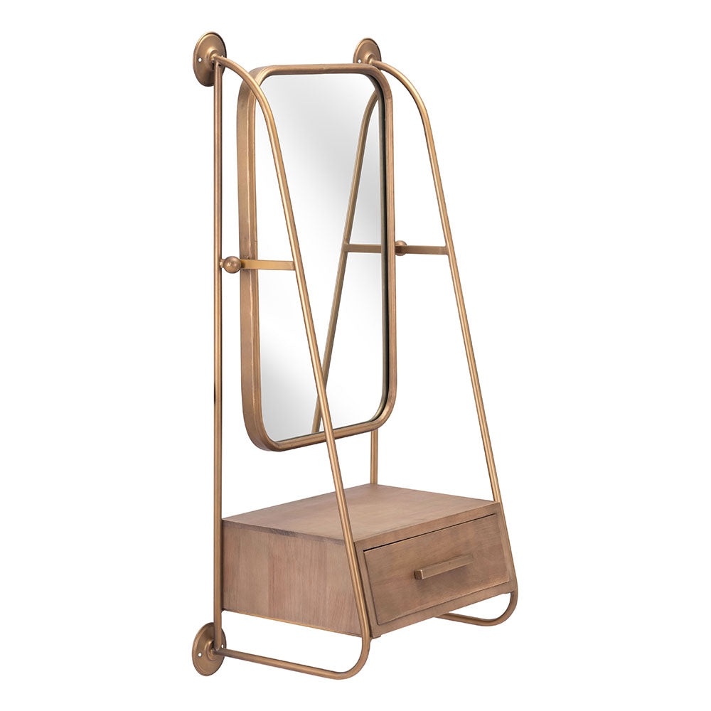 PERALTA MIRROR SHELF BRASS & BROWN