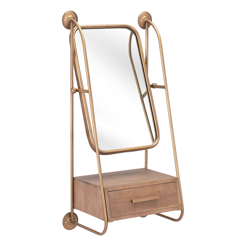 PERALTA MIRROR SHELF BRASS & BROWN