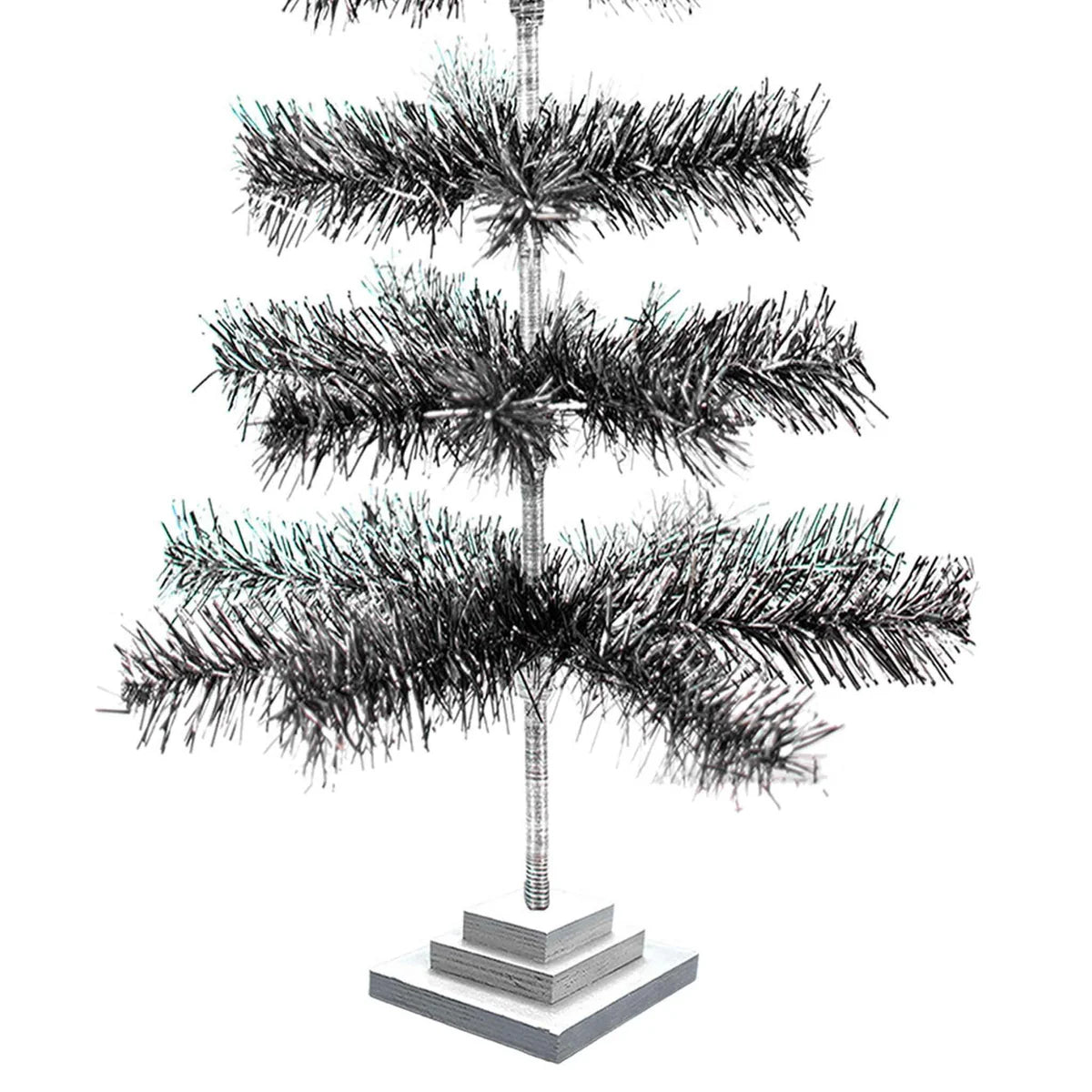 BLACK & SILVER FIREWORK TINSEL TREE