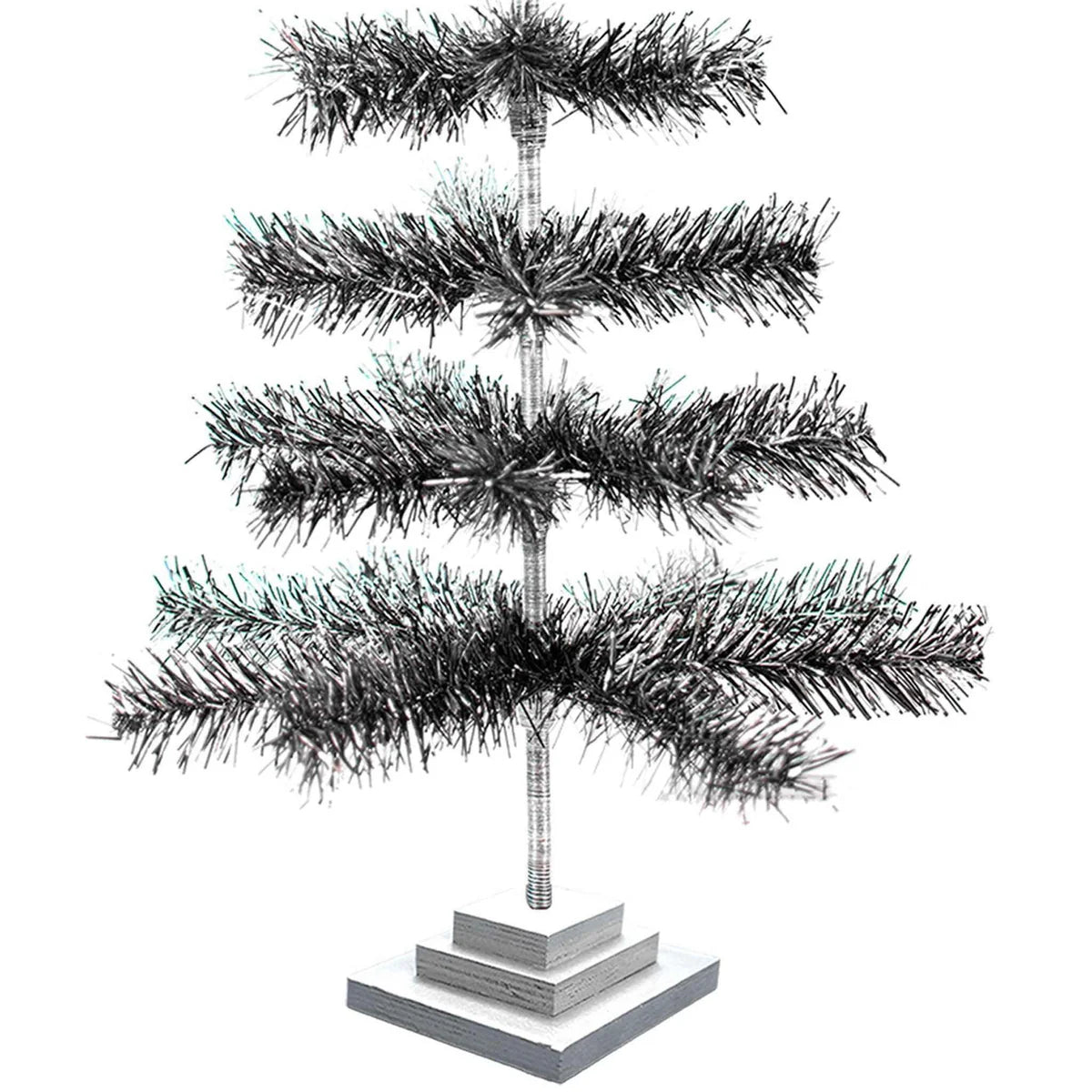 BLACK & SILVER FIREWORK TINSEL TREE