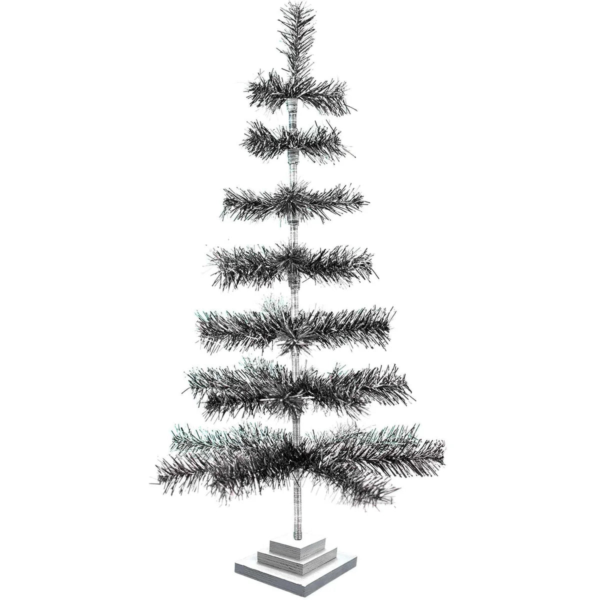 BLACK & SILVER FIREWORK TINSEL TREE