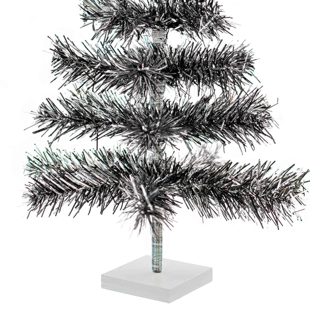 BLACK & SILVER FIREWORK TINSEL TREE
