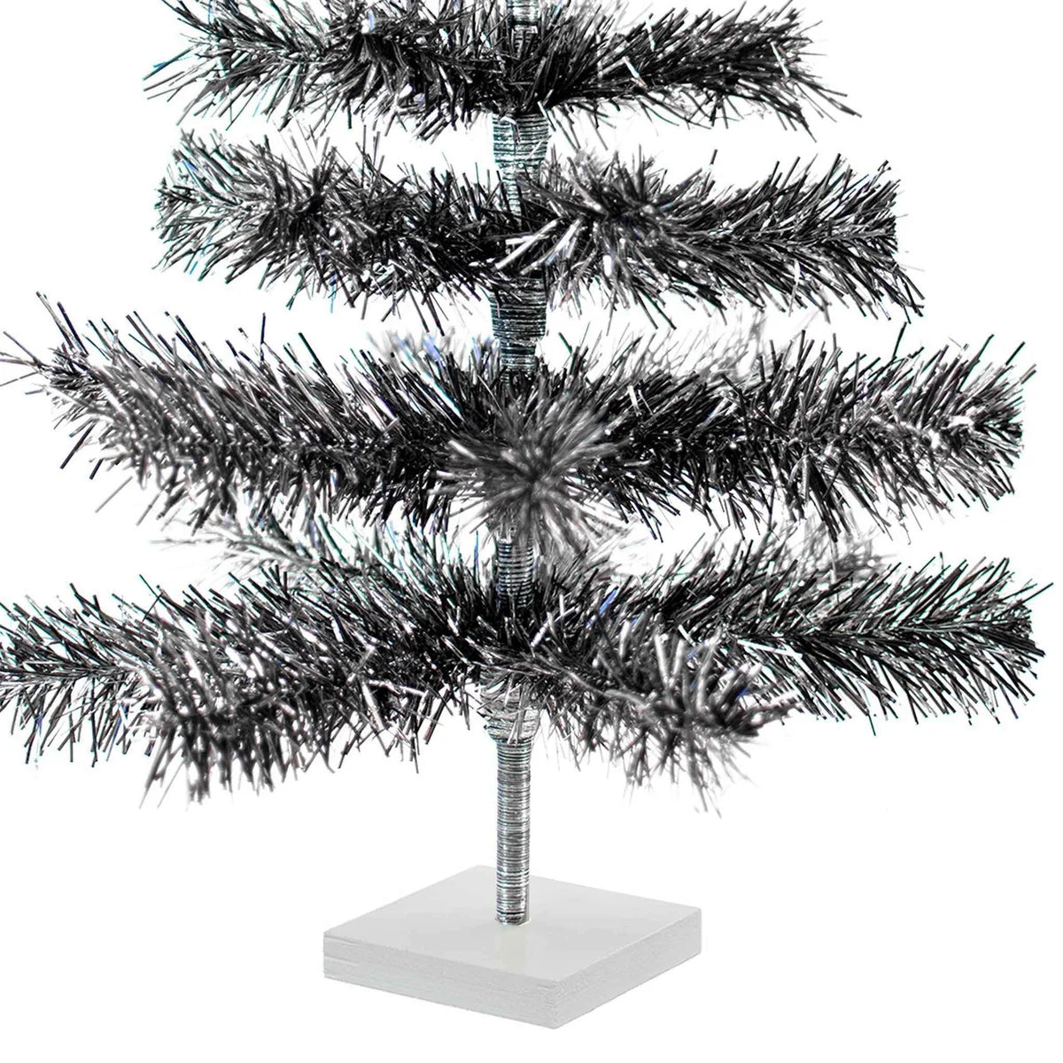 BLACK & SILVER FIREWORK TINSEL TREE