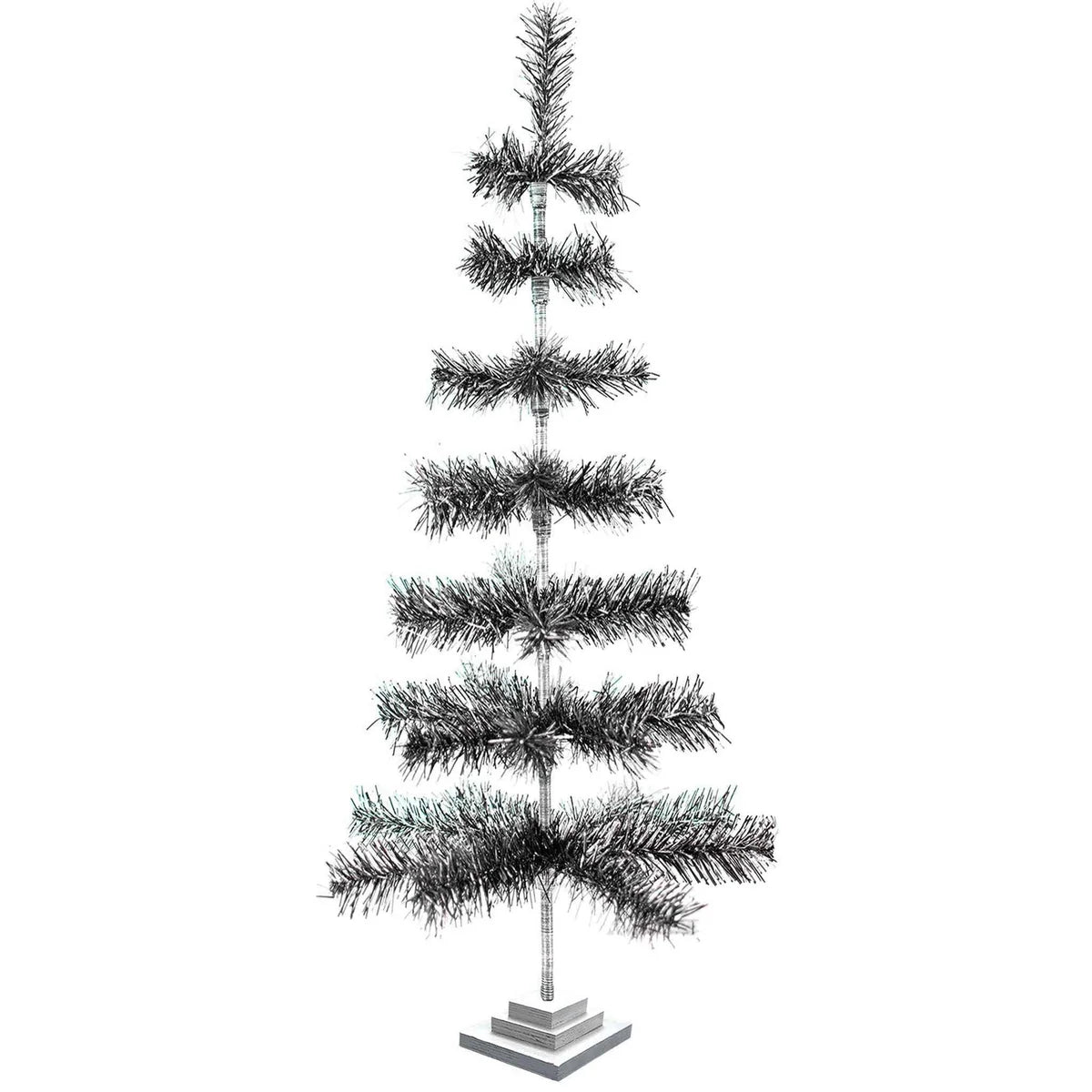BLACK & SILVER FIREWORK TINSEL TREE