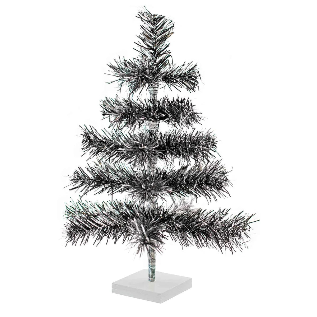 BLACK & SILVER FIREWORK TINSEL TREE