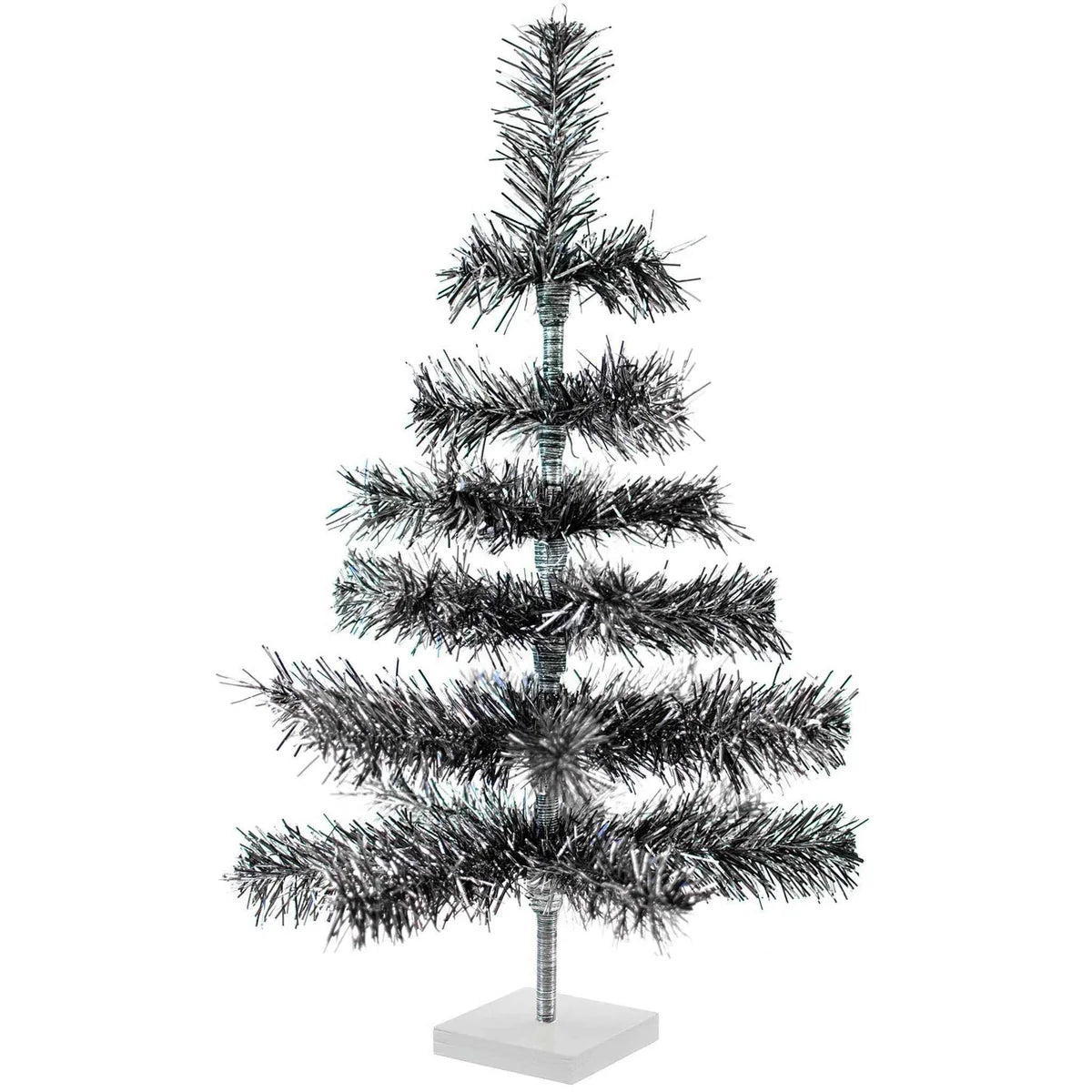 BLACK & SILVER FIREWORK TINSEL TREE