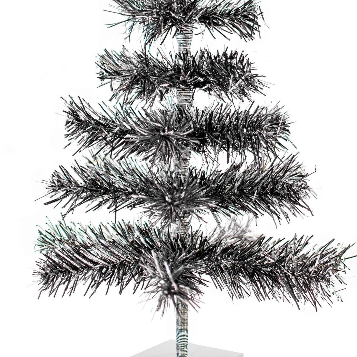 BLACK & SILVER FIREWORK TINSEL TREE
