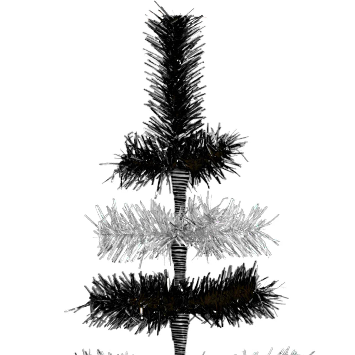 BLACK & SILVER LAYERED TINSEL CHRISTMAS TREE