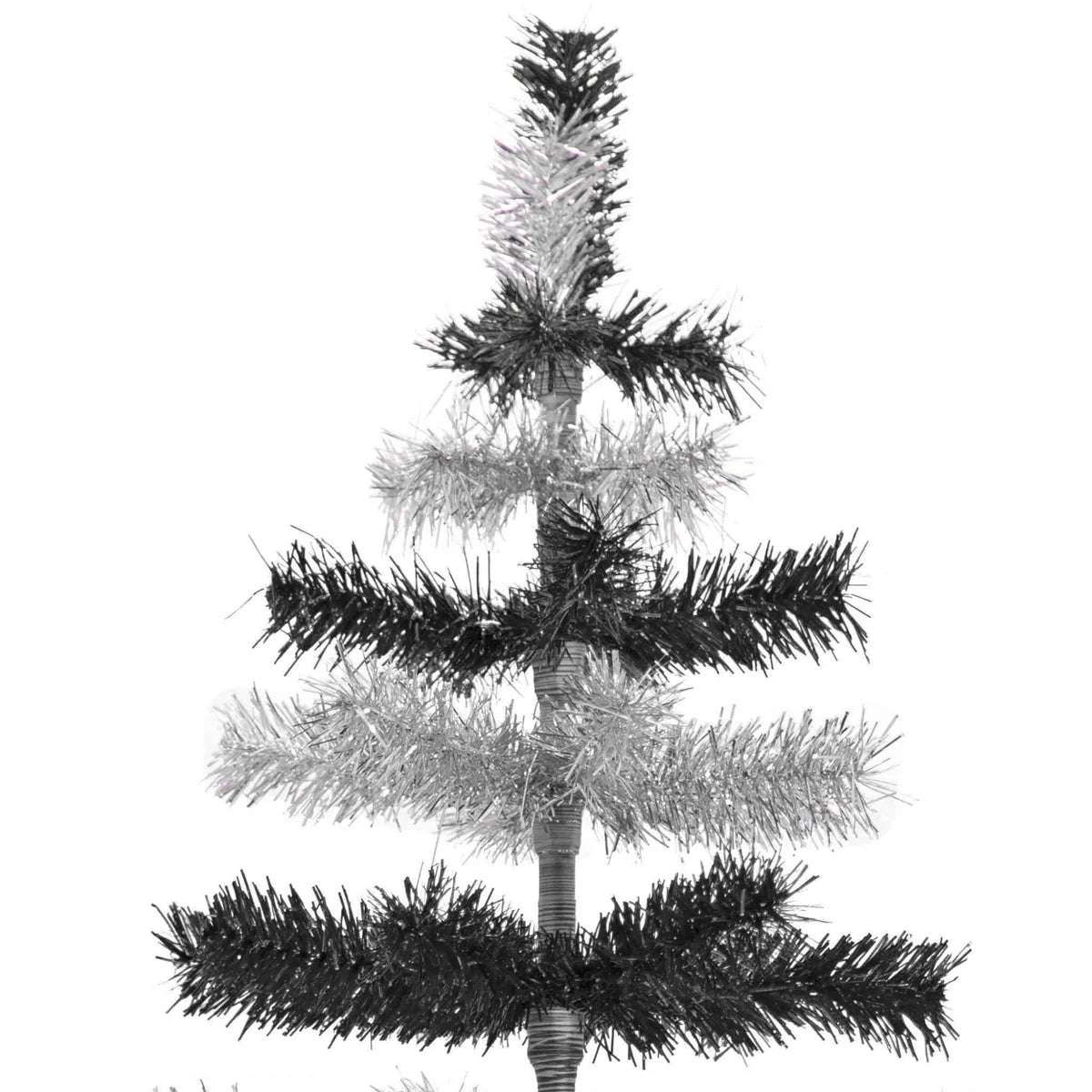BLACK & SILVER LAYERED TINSEL CHRISTMAS TREE