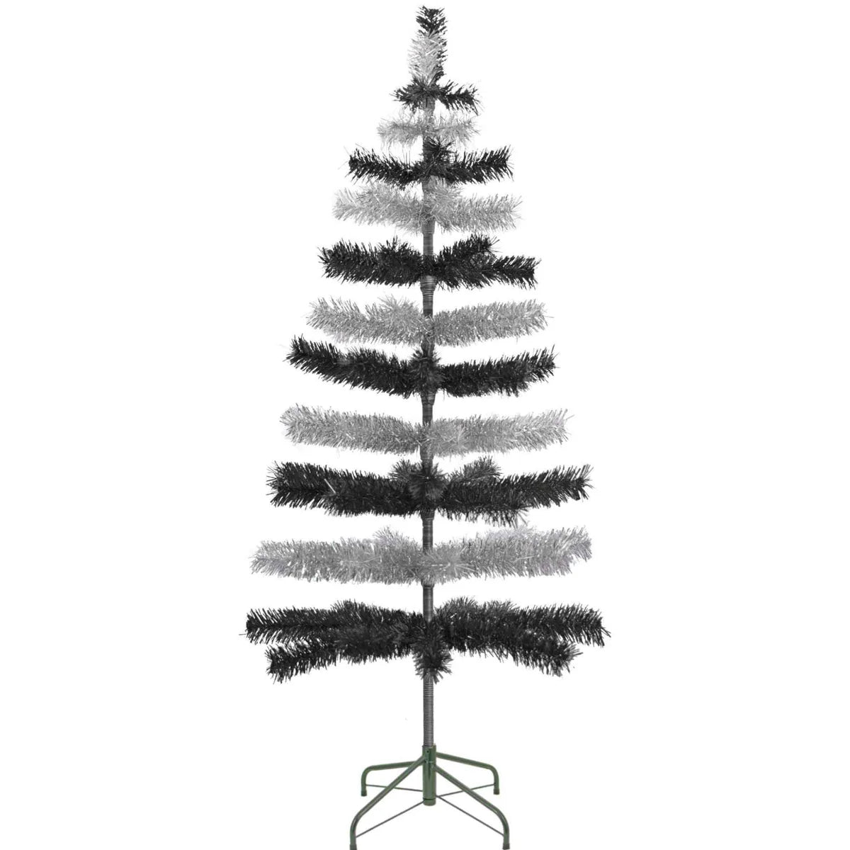 BLACK & SILVER LAYERED TINSEL CHRISTMAS TREE