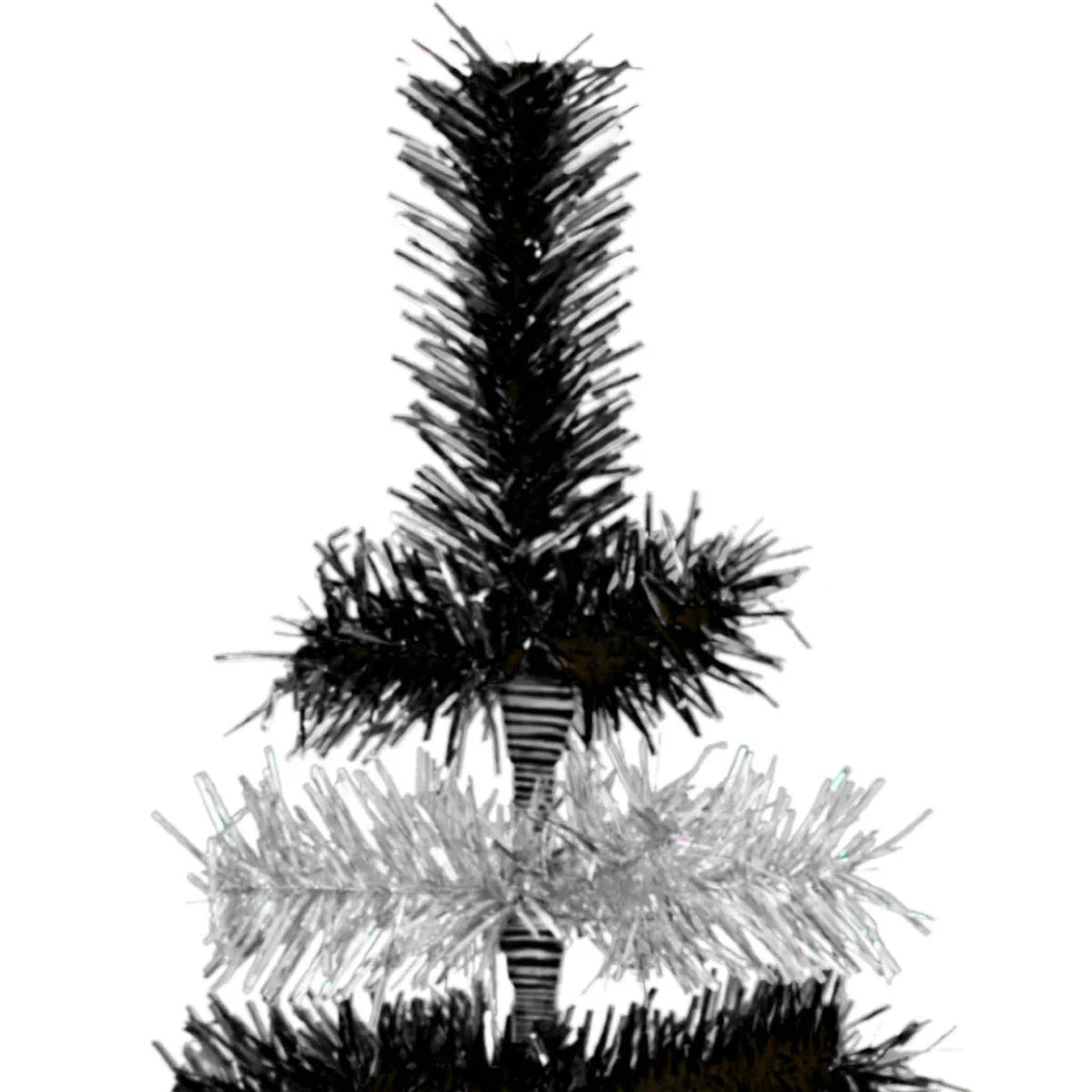 BLACK & SILVER LAYERED TINSEL CHRISTMAS TREE