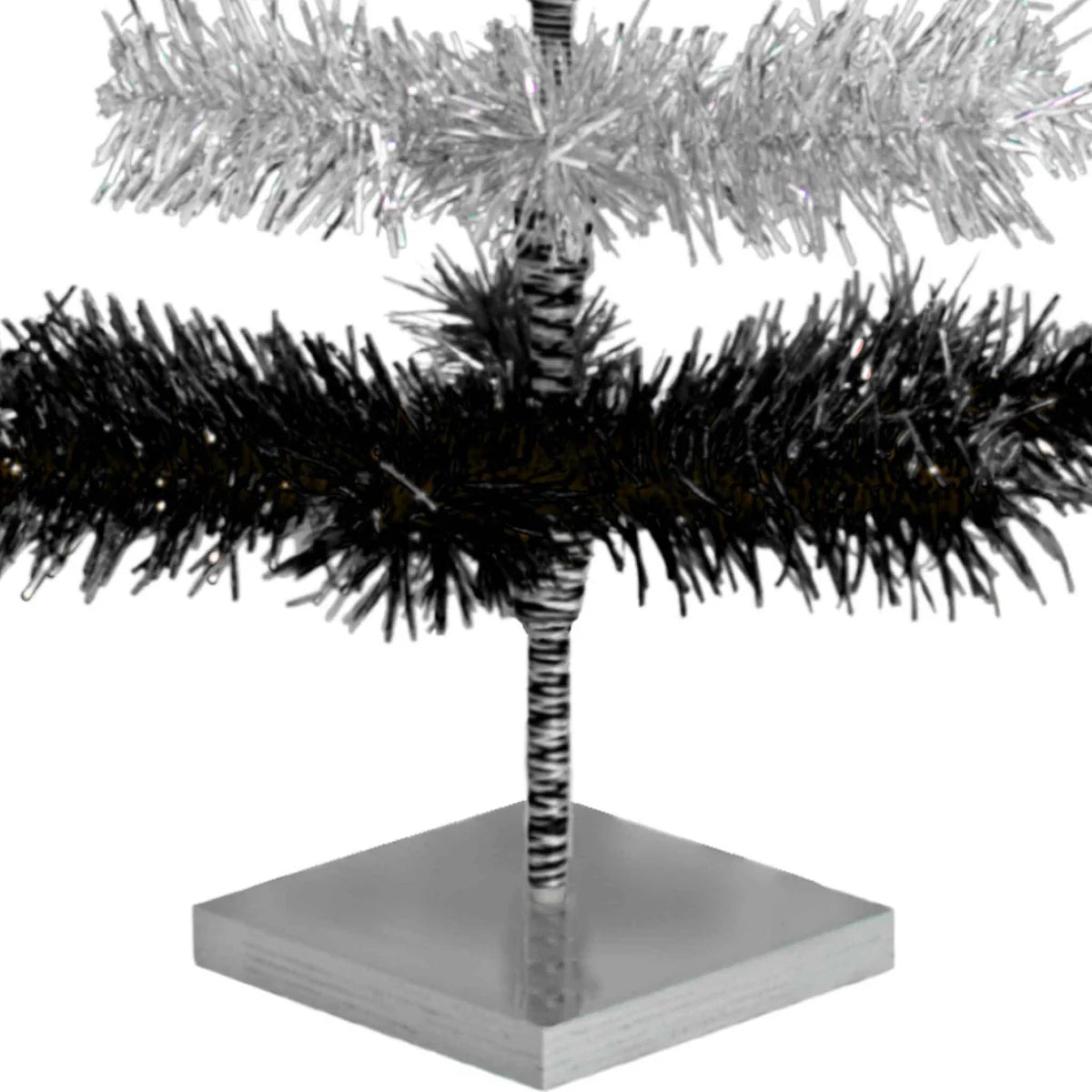 BLACK & SILVER LAYERED TINSEL CHRISTMAS TREE