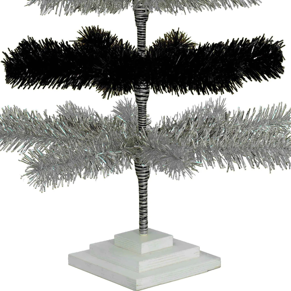BLACK & SILVER LAYERED TINSEL CHRISTMAS TREE