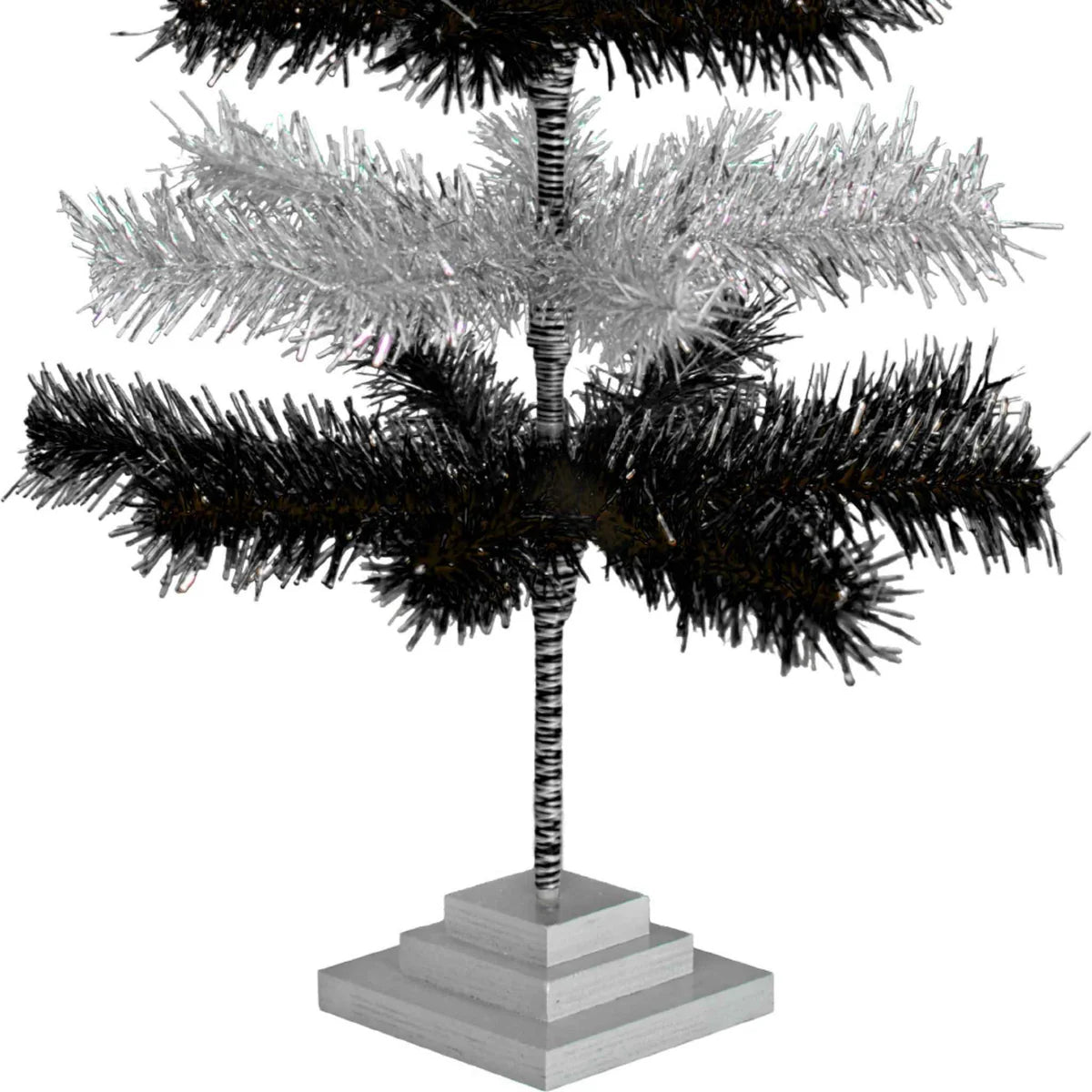 BLACK & SILVER LAYERED TINSEL CHRISTMAS TREE