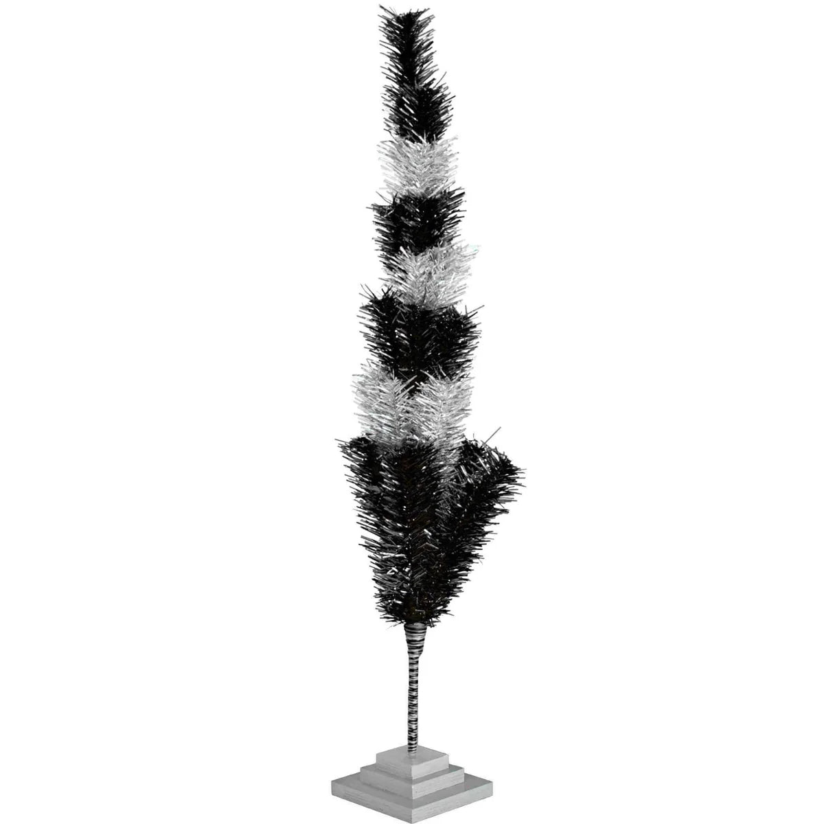 BLACK & SILVER LAYERED TINSEL CHRISTMAS TREE