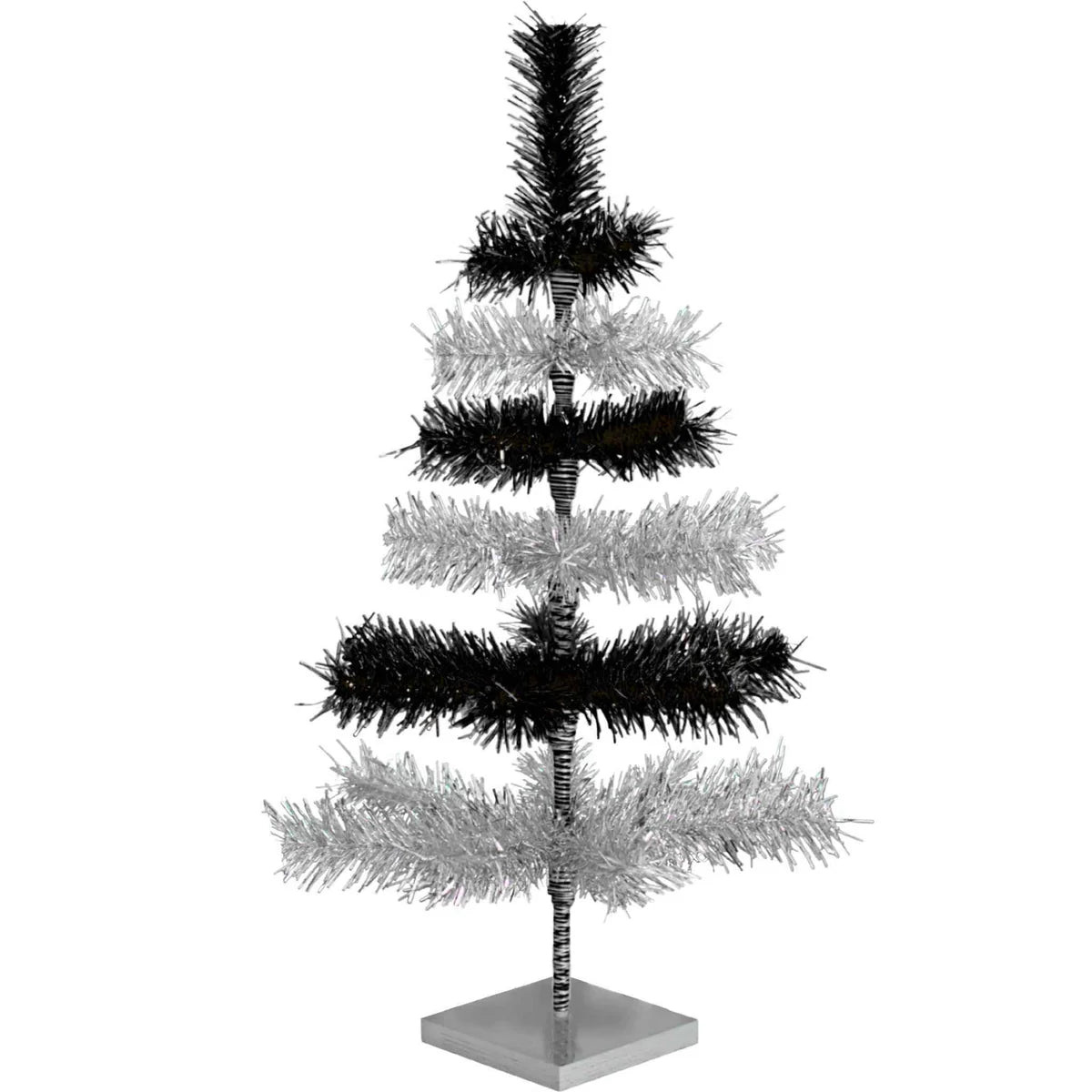 BLACK & SILVER LAYERED TINSEL CHRISTMAS TREE