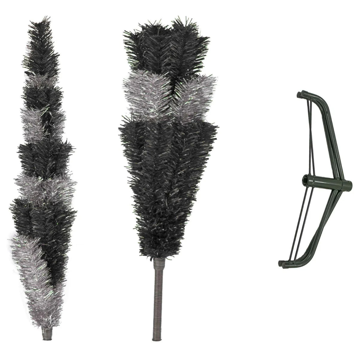 BLACK & SILVER LAYERED TINSEL CHRISTMAS TREE