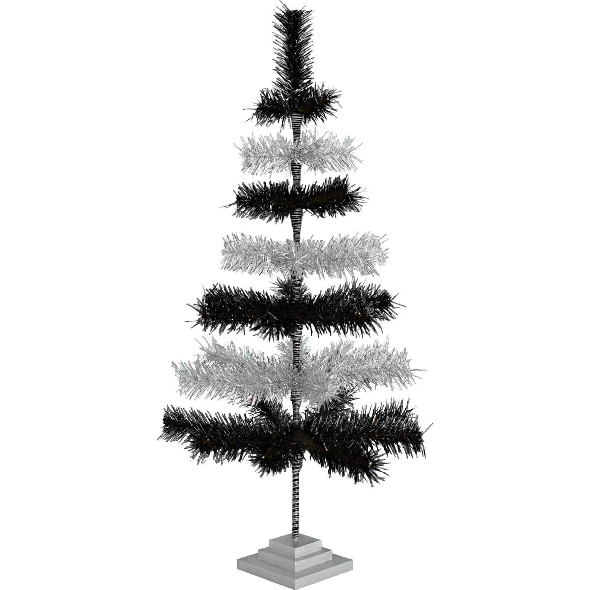 BLACK & SILVER LAYERED TINSEL CHRISTMAS TREE