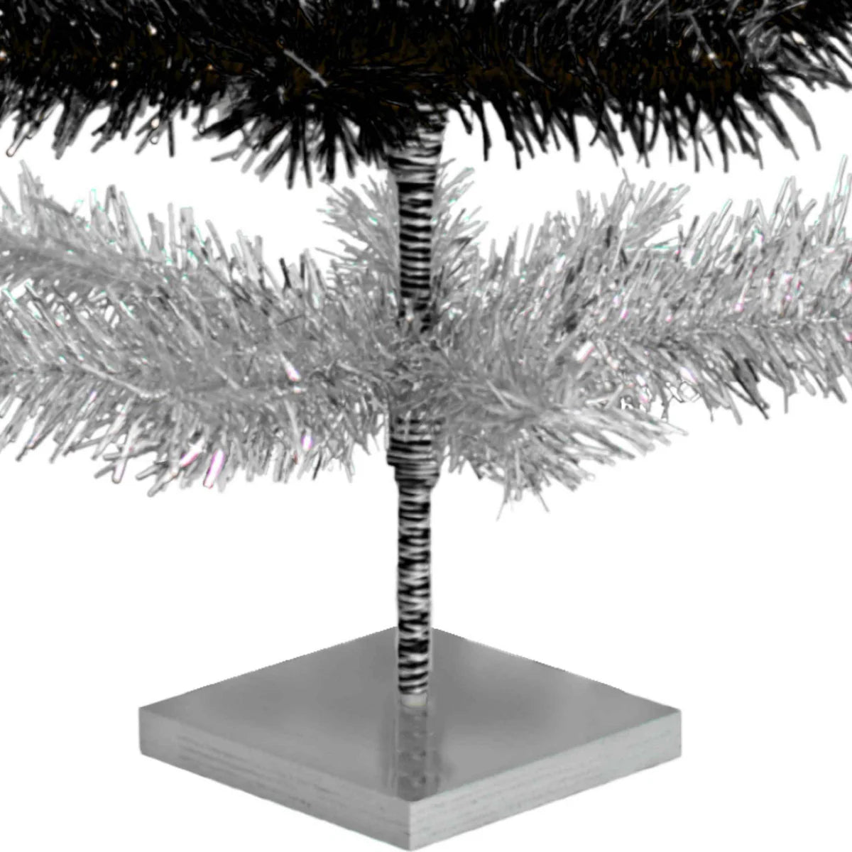 BLACK & SILVER LAYERED TINSEL CHRISTMAS TREE