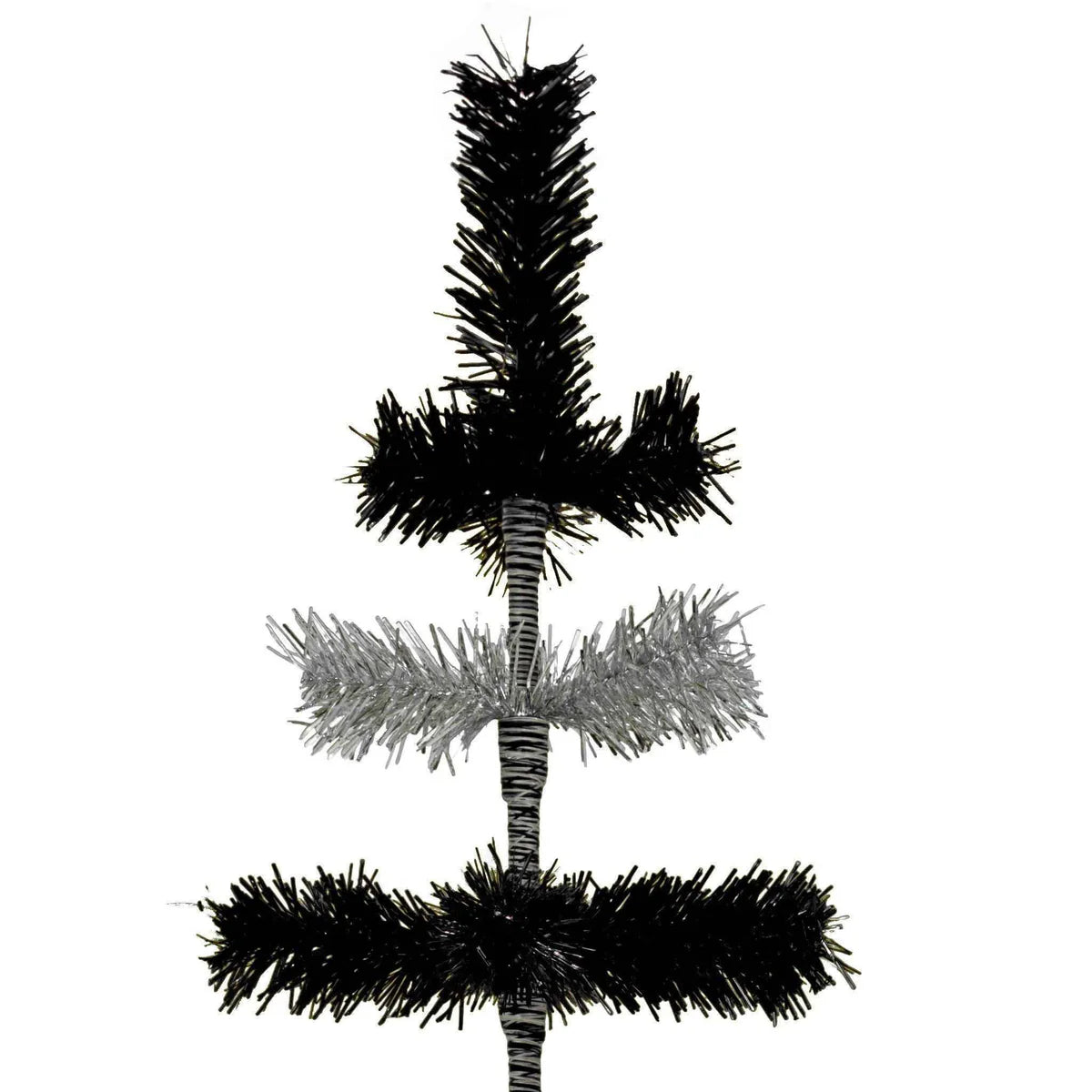 BLACK & SILVER LAYERED TINSEL CHRISTMAS TREE