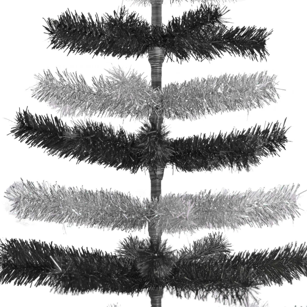 BLACK & SILVER LAYERED TINSEL CHRISTMAS TREE