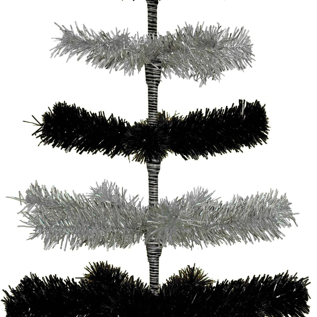 BLACK & SILVER LAYERED TINSEL CHRISTMAS TREE