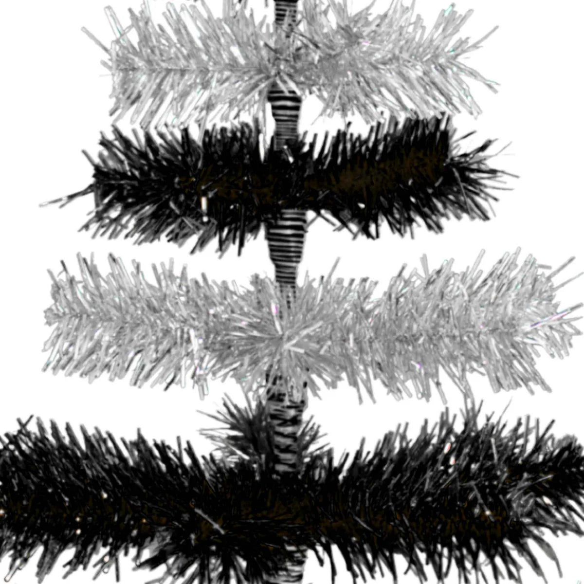 BLACK & SILVER LAYERED TINSEL CHRISTMAS TREE