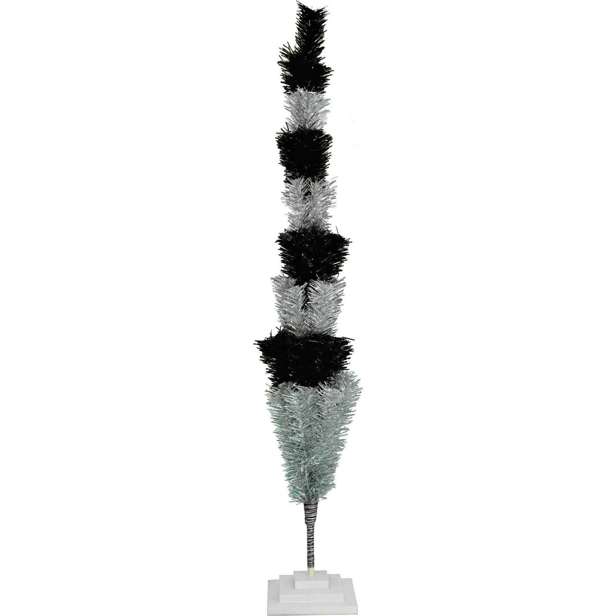 BLACK & SILVER LAYERED TINSEL CHRISTMAS TREE