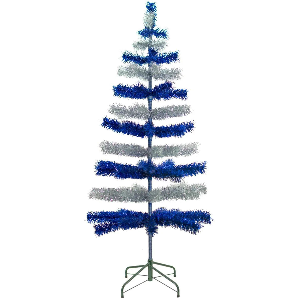 BLUE & SILVER LAYERED TINSEL CHRISTMAS TREE