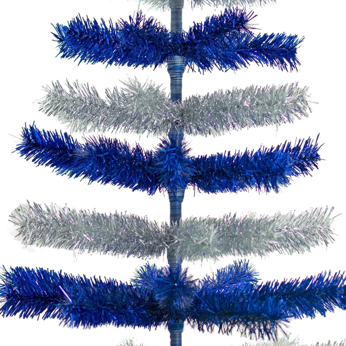 BLUE & SILVER LAYERED TINSEL CHRISTMAS TREE