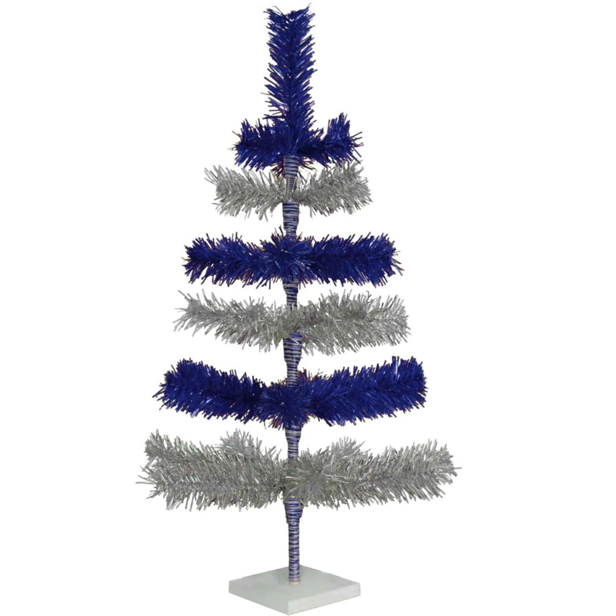 BLUE & SILVER LAYERED TINSEL CHRISTMAS TREE