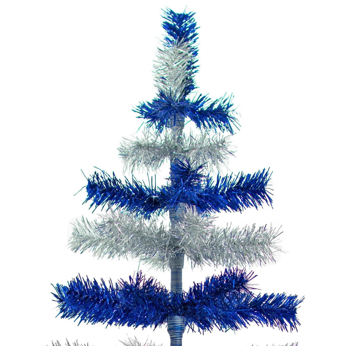 BLUE & SILVER LAYERED TINSEL CHRISTMAS TREE