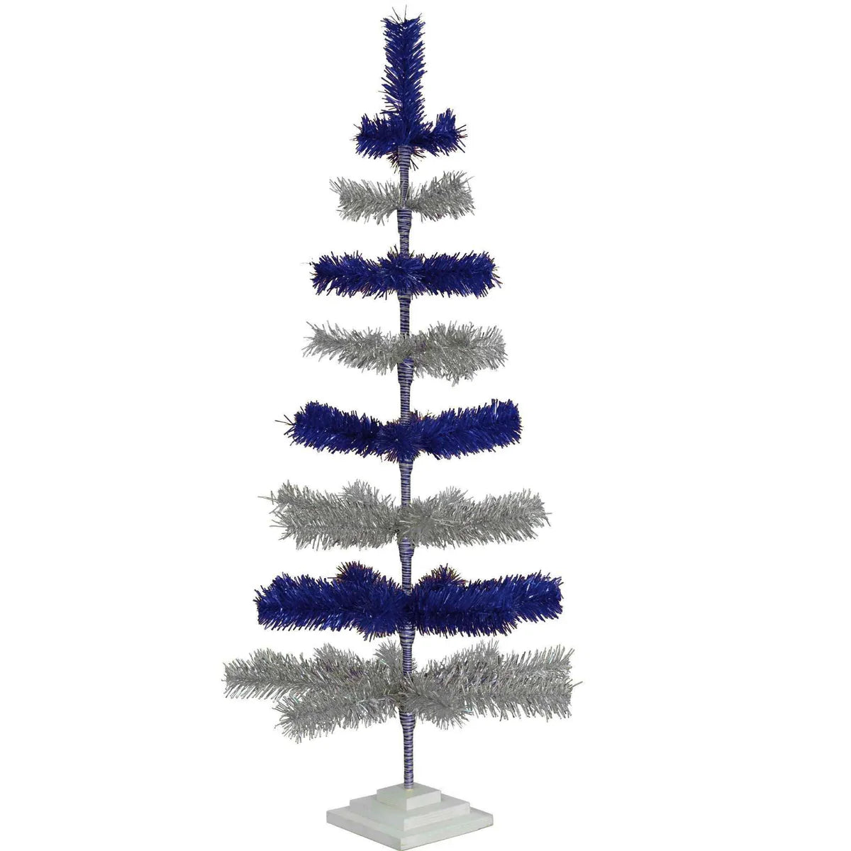 BLUE & SILVER LAYERED TINSEL CHRISTMAS TREE