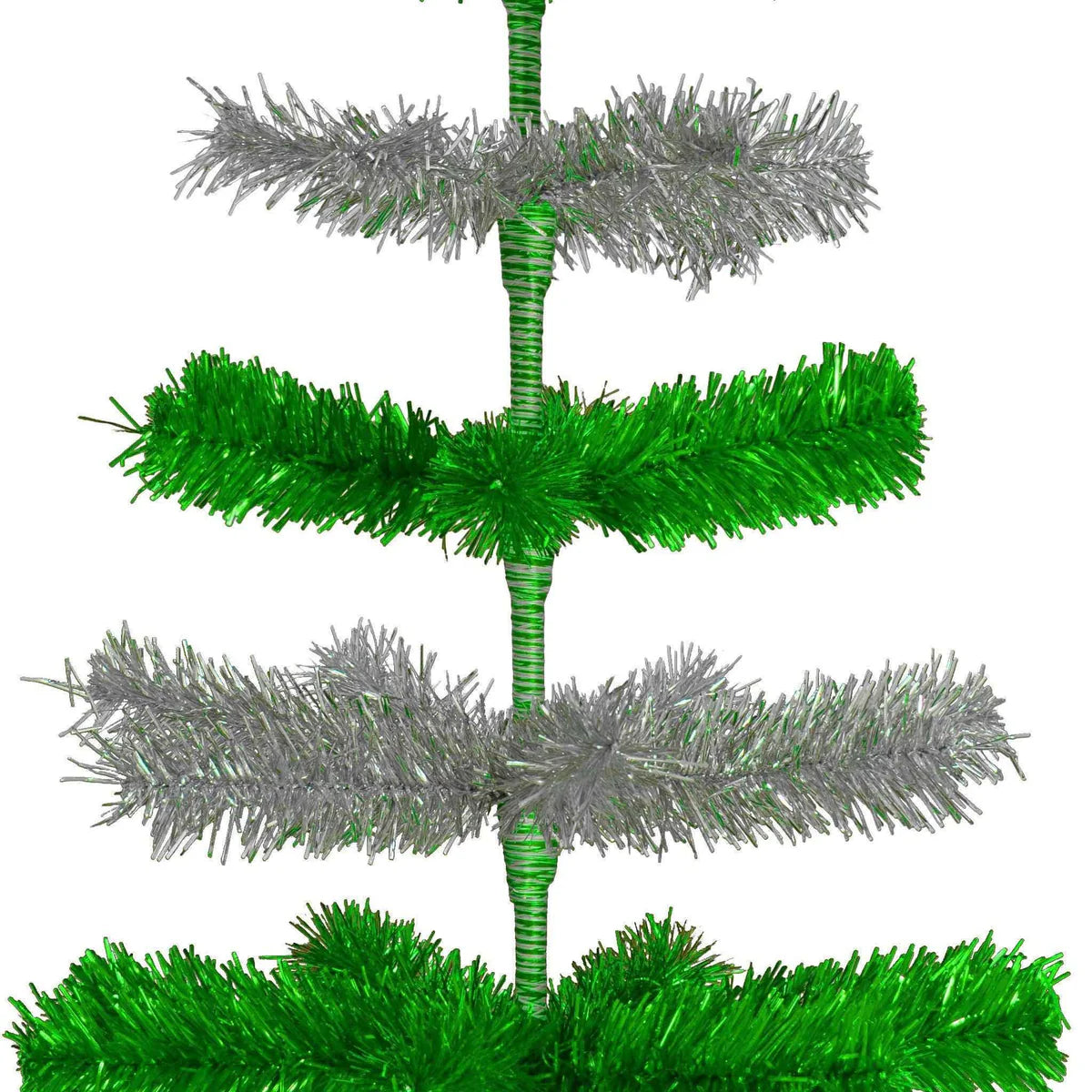 GREEN & SILVER LAYERED TINSEL CHRISTMAS TREE