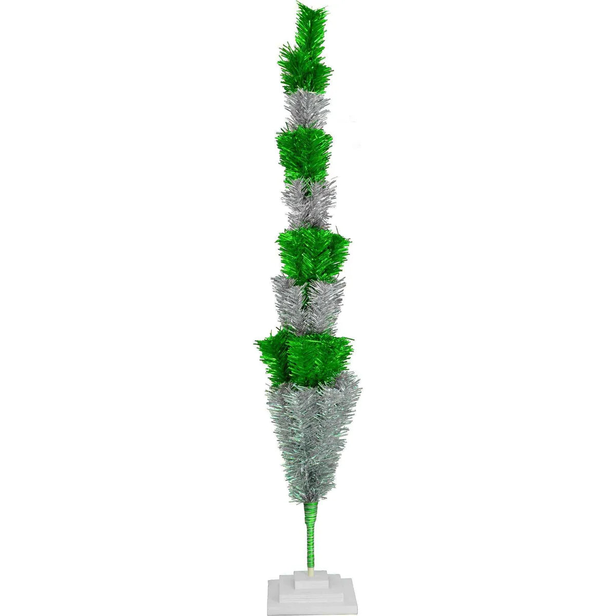 GREEN & SILVER LAYERED TINSEL CHRISTMAS TREE