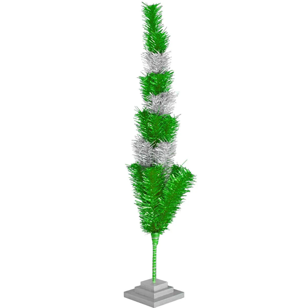GREEN & SILVER LAYERED TINSEL CHRISTMAS TREE