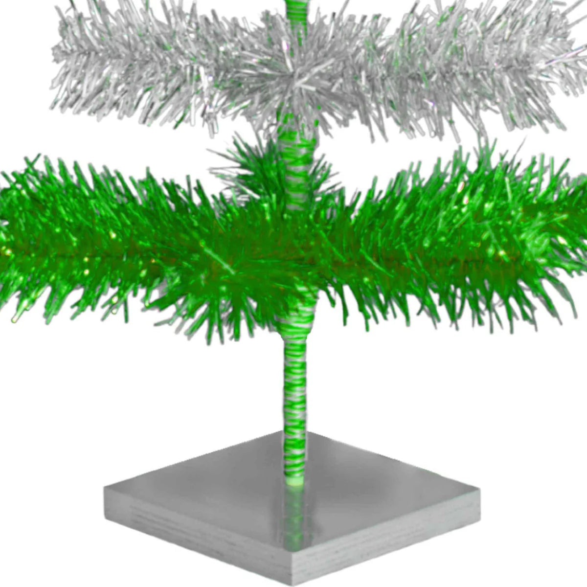GREEN & SILVER LAYERED TINSEL CHRISTMAS TREE