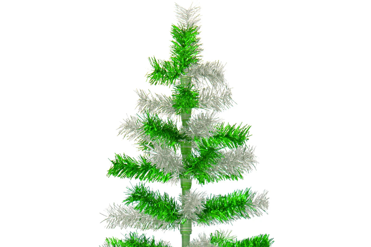 GREEN & SILVER MIXED TINSEL TREE