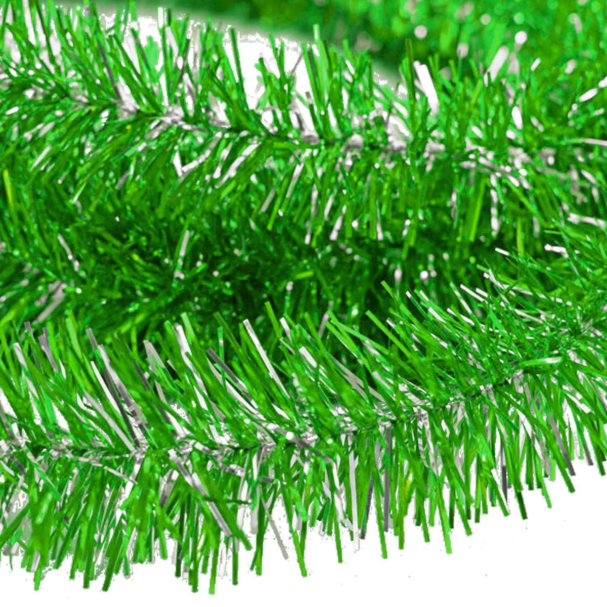 METALLIC GREEN & SILVER TINSEL GARLAND