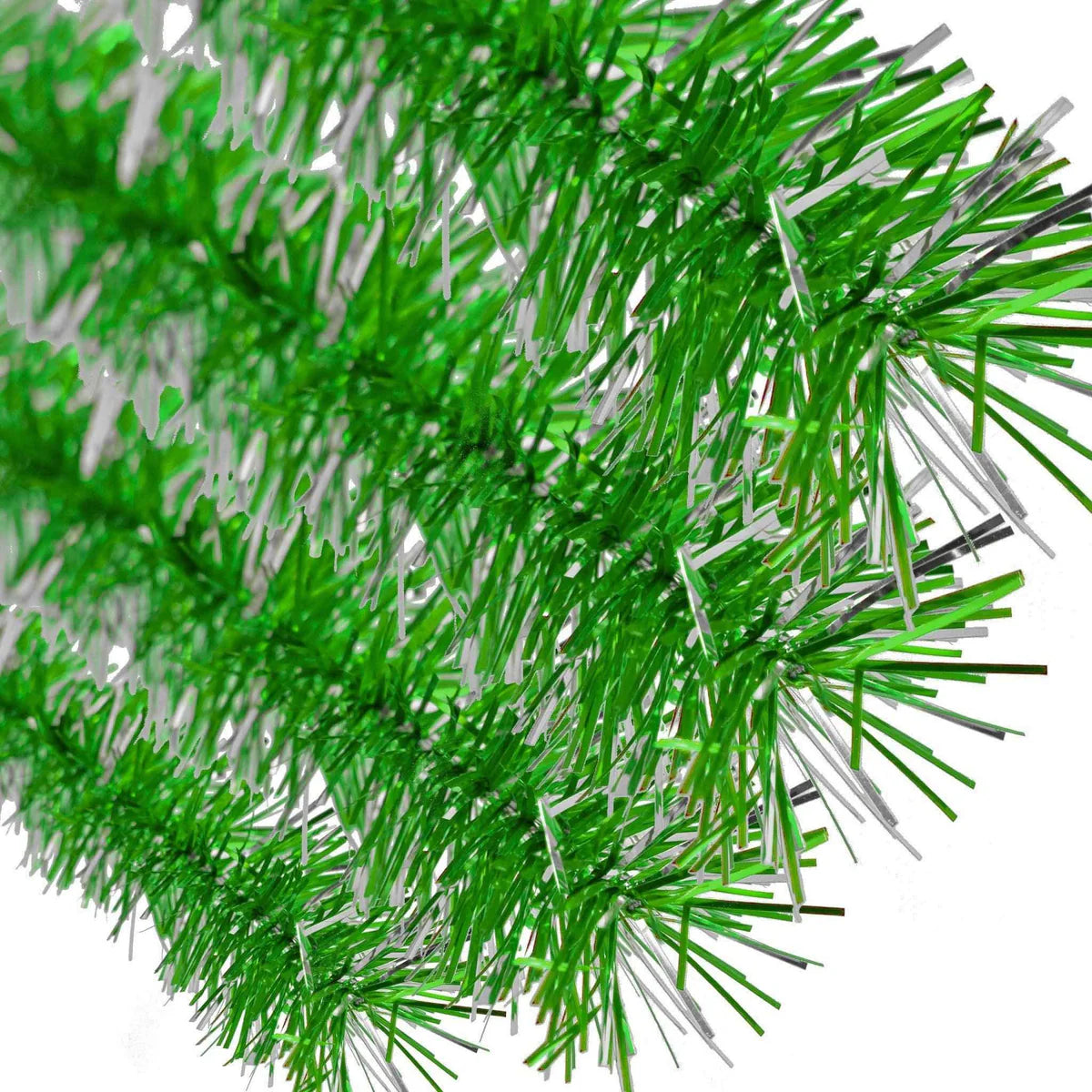 METALLIC GREEN & SILVER TINSEL GARLAND